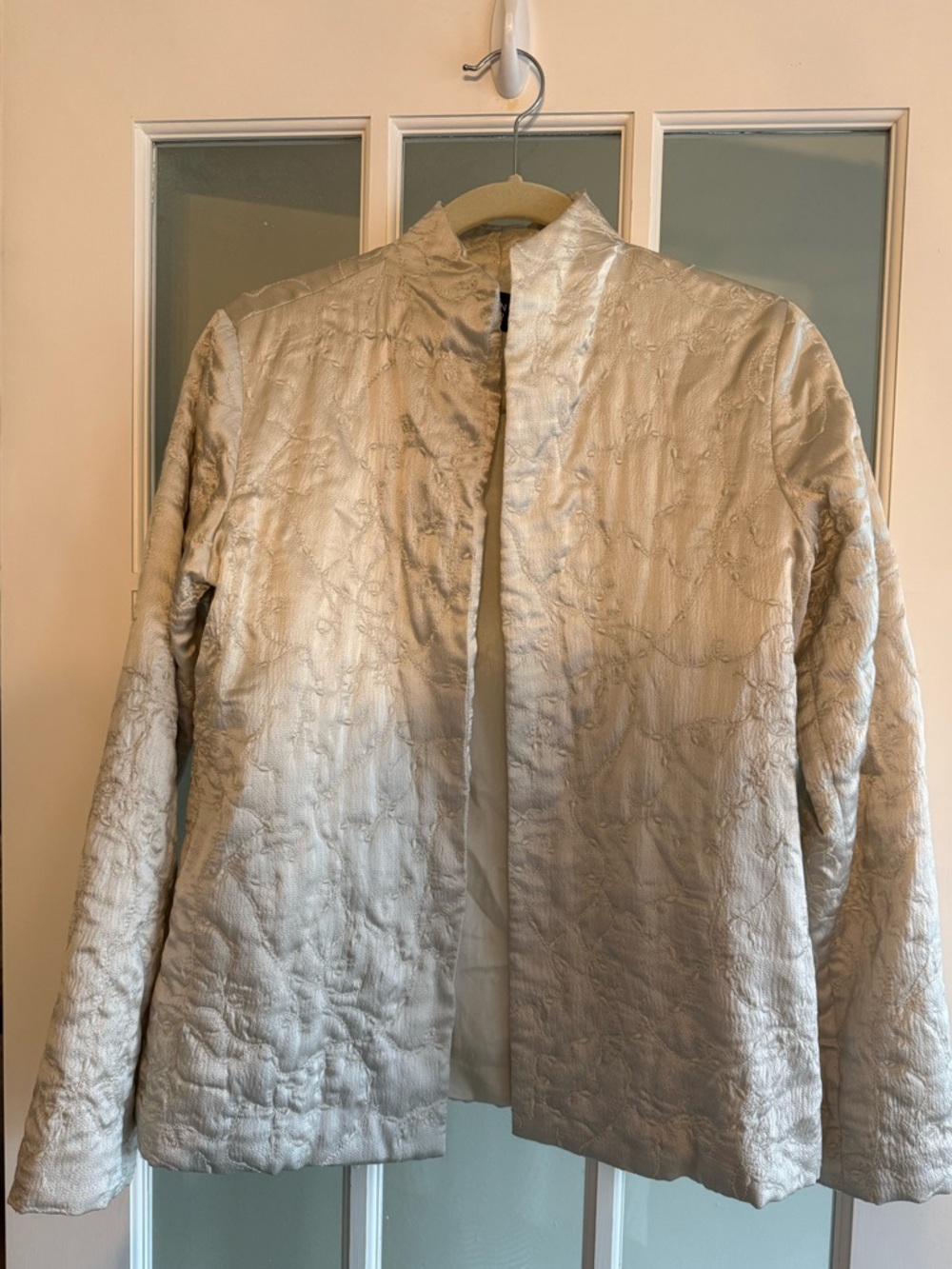 Eileen Fisher Vintage Platinum Quilted Open-Front Jacket Sz S Mandarin Collar